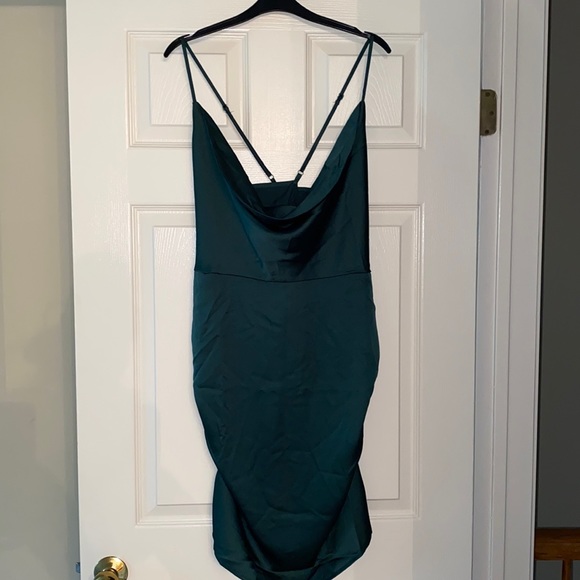 Emerald Satin Cowl Neck Dress - Picture 1 of 6